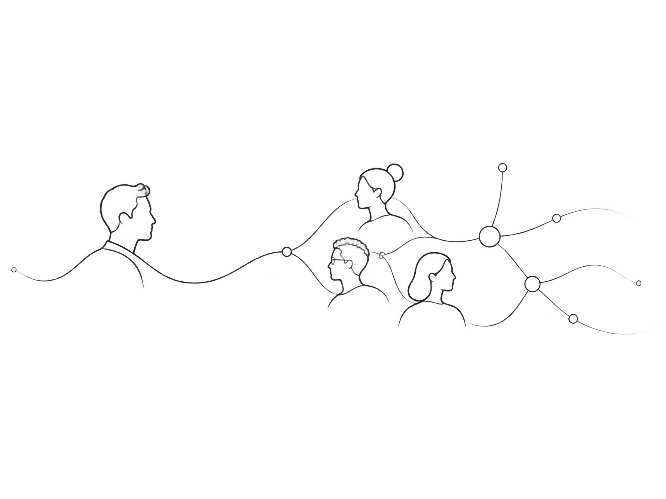 Minimal line drawing of founder relationships becoming a company-owned partnership function